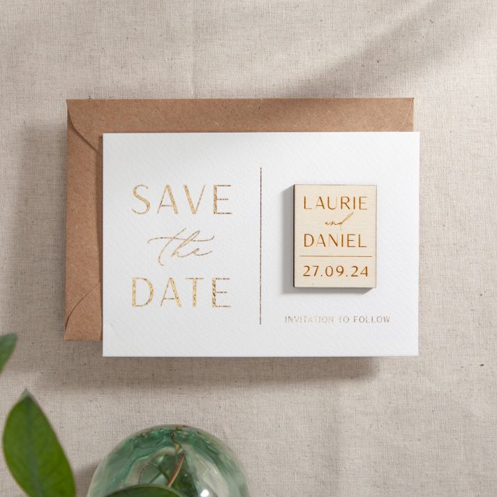 Modern Elegance Foiled Save the Date with Magnet