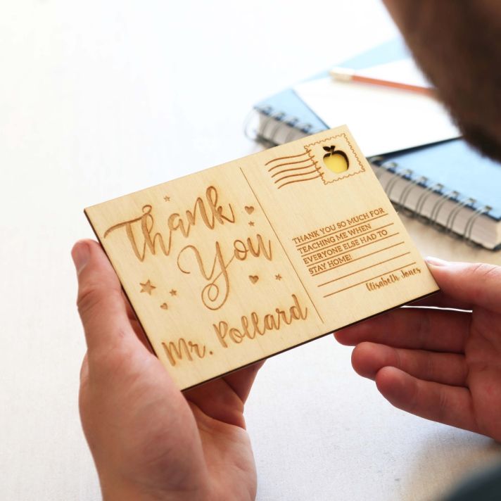 Personalised 'Thank You Teacher' Wooden Post Card