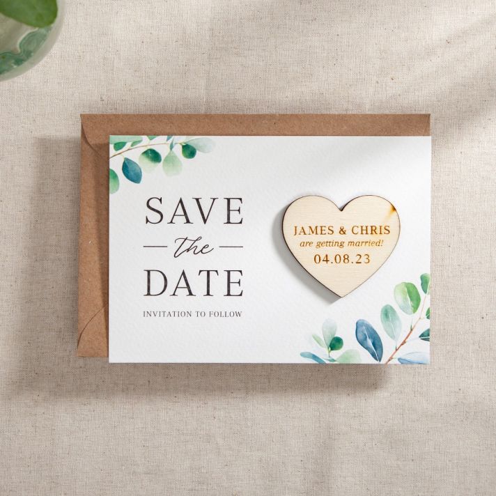 Watercolour Eucalyptus Save the Date with Heart Magnet