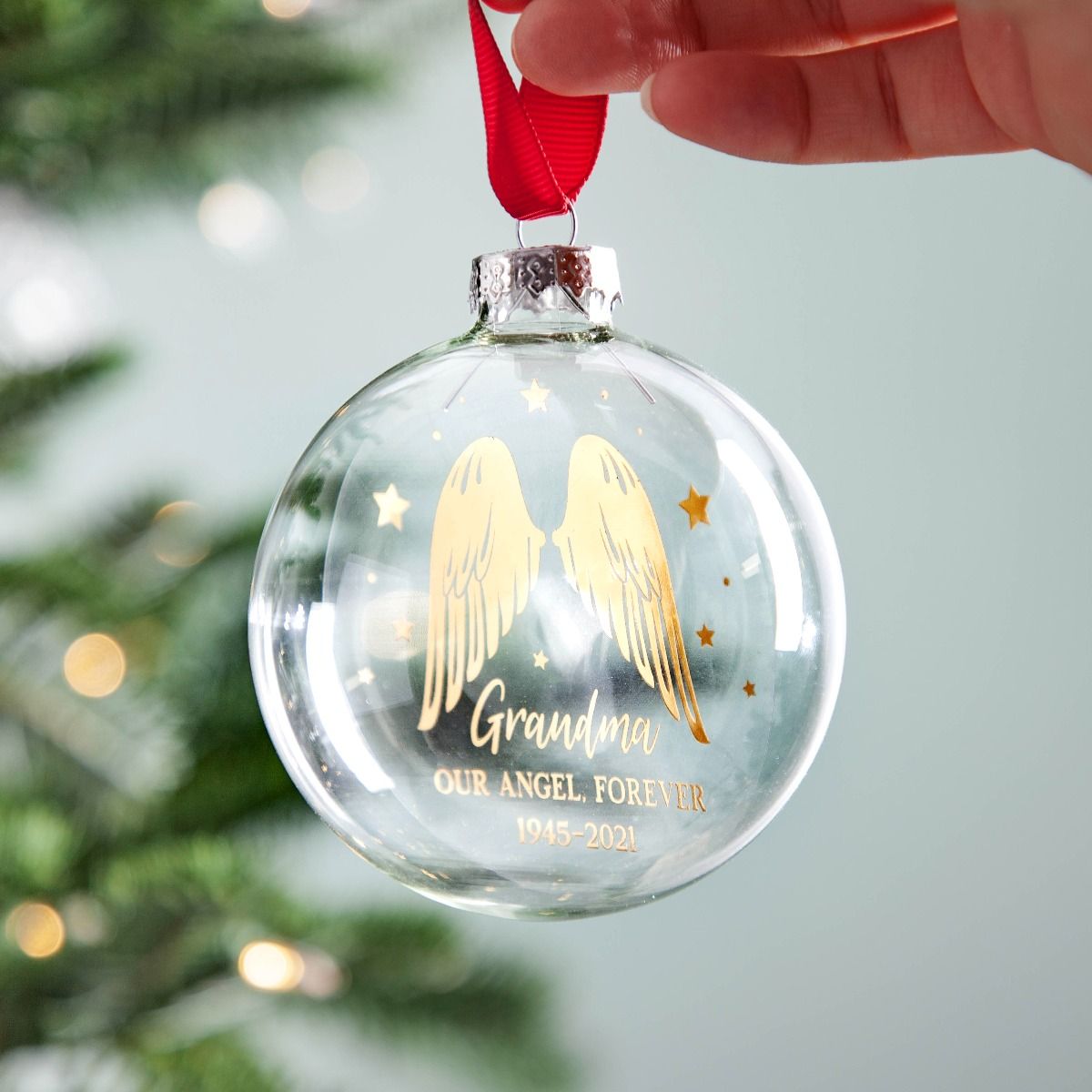 Remembrance Memory Personalised Christmas Bauble Any Name & Colour With Angle 
